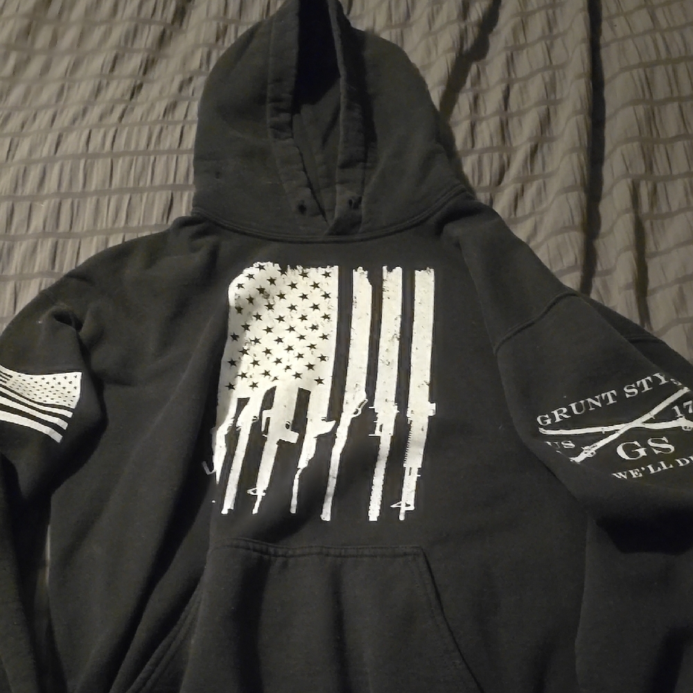 Grunt Style Black Hoodie with Flag Design
